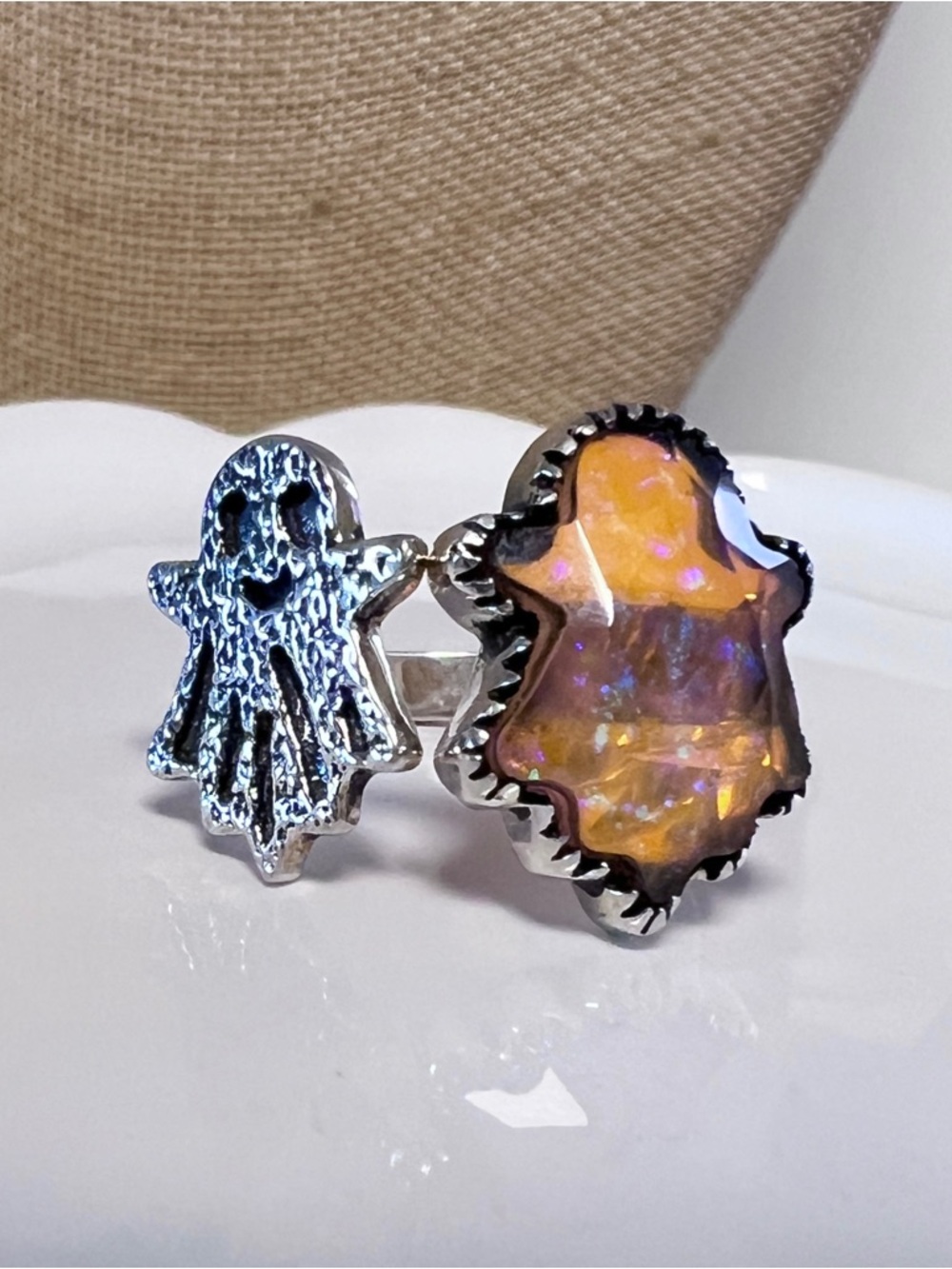 Krush Kandy Sterling Silver 925 Opal Halloween Ring and Pendant charm ghost - Picture 6 of 11